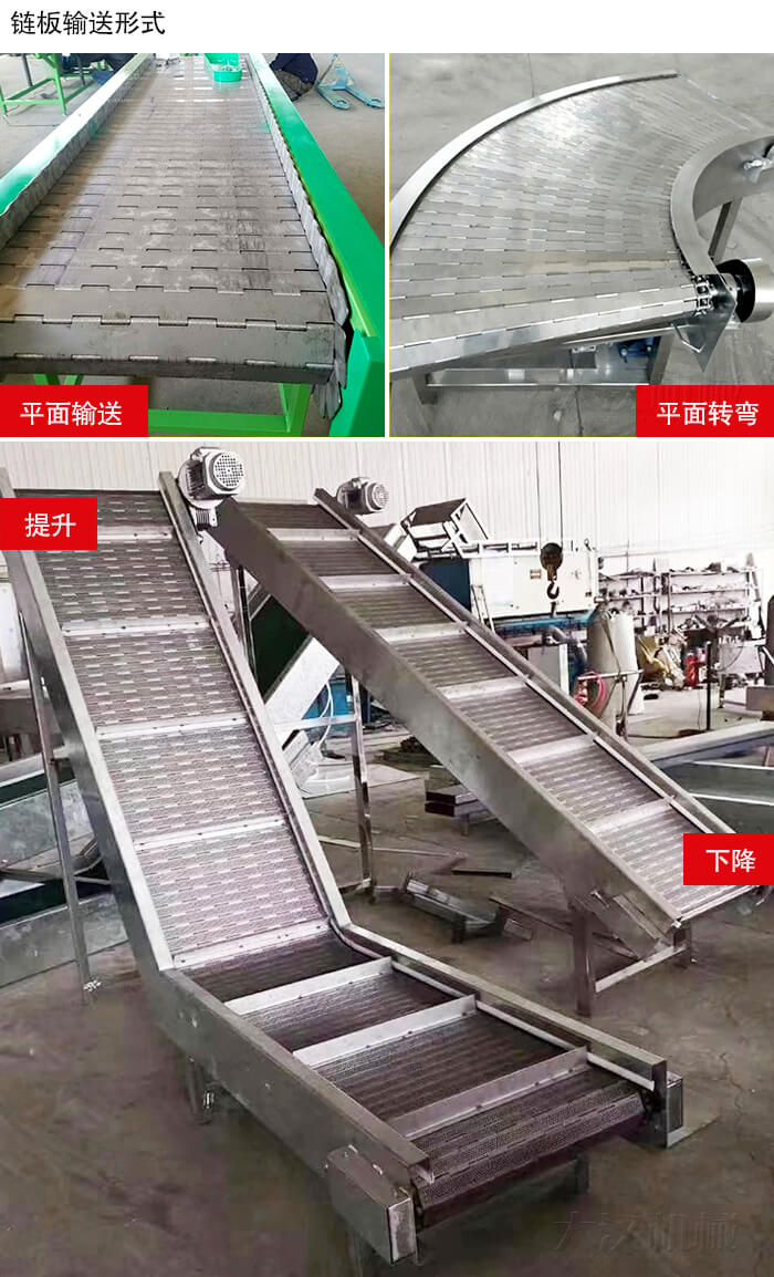 鏈板輸送機平面輸送，平面拐彎，提升等運行現場圖片